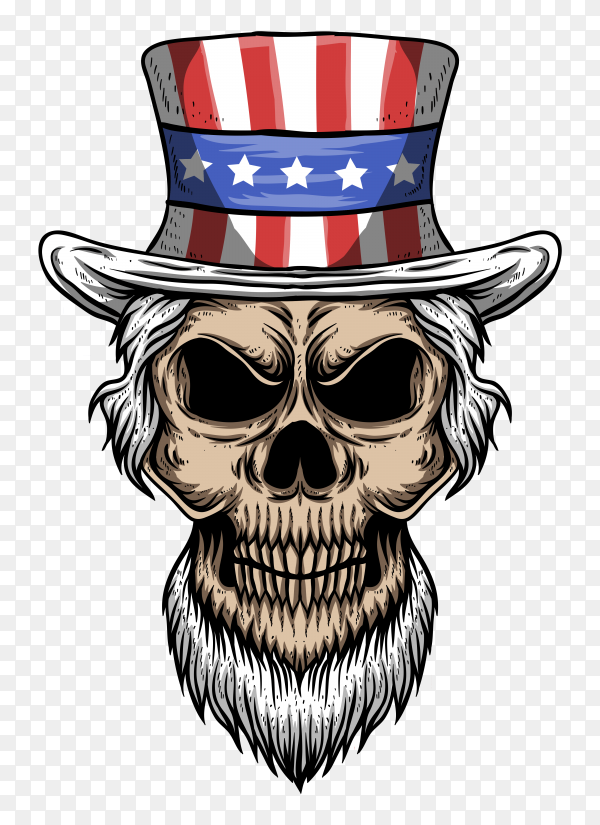 Skull uncle sam usa flag illustration on transparent background PNG