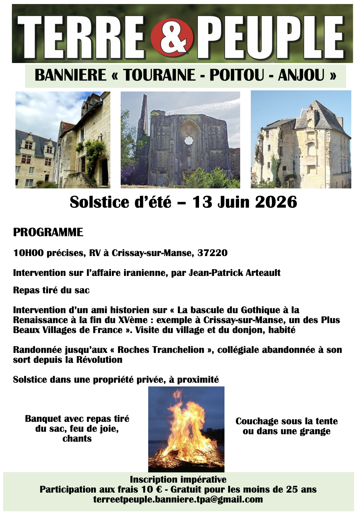TP Bannière TPA Sortie Crissay Solstice été 2026. Adresse TP